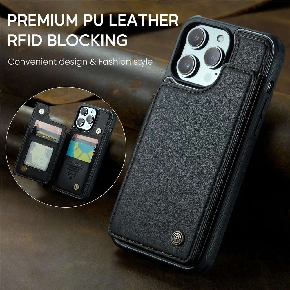 CaseMe C22 Black for iPhone 14 Pro Max PU Leather Wallet Case with RFID Blocking